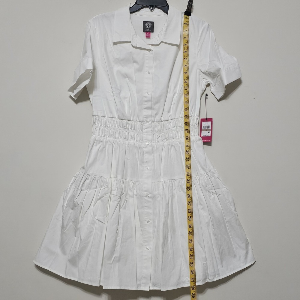Vince Camuto Women Shirt Dress Size 12 Fit Large New White Elastic Waist Button - Picture 5 of 15